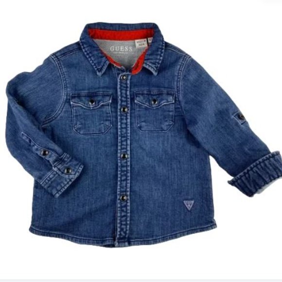Guess Stretch Denim Roll Up Cuffs Shirt -size 12M - Picture 2 of 8